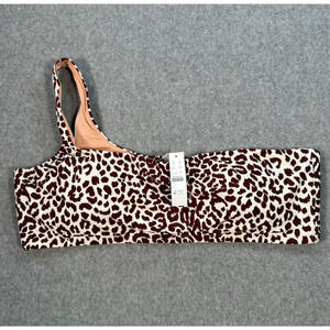 J. Crew One Shoulder Bikini Top Size 2X Leopard Print Brown Cream BF203 New